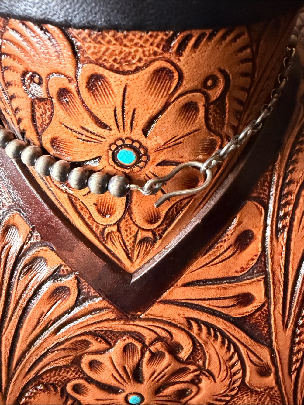Kingman Turquoise Squash Blossom Necklace - 925 Sterling Silver - Picture 6 of 6